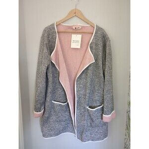 HELCARCII Women’s Long Gray Cardigan Sweater Open Front Two Pocket NWT SZ XL